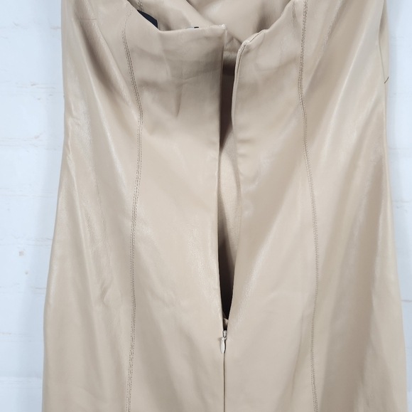 Zara Faux Leather Strapless Bloggers Favorite Back Slit Midi Dress Cream Small - Picture 9 of 16